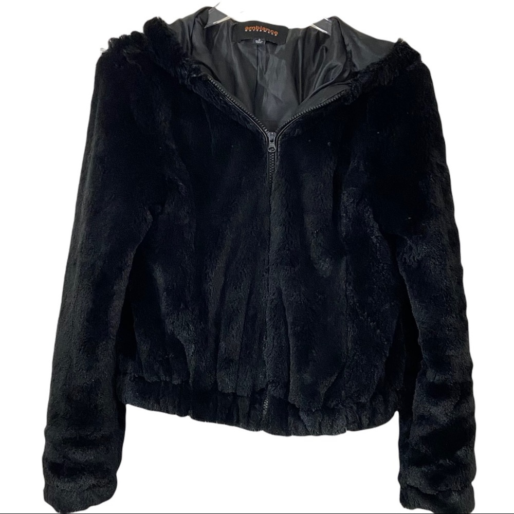 Ambiance Women’s Black Hooded Faux Fur Size Small